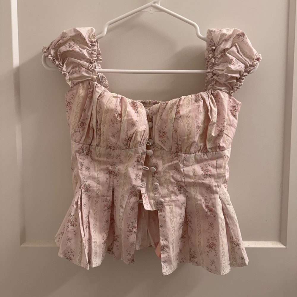 Floral Pink Puff Sleeve Blouse